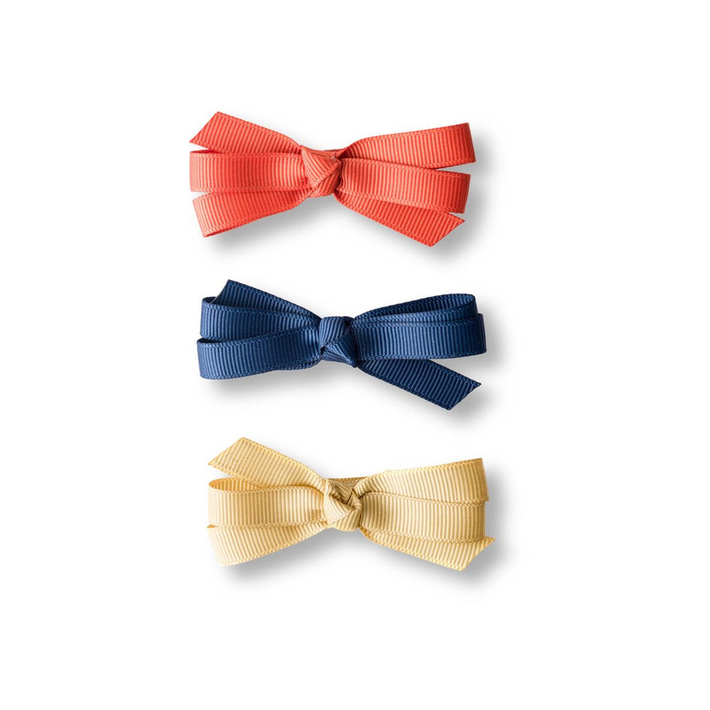 L & R Fabric Bow Clips-Navy/Ylw/Org