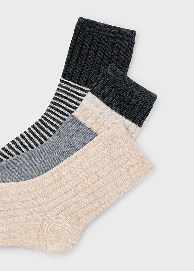 3pk Striped Rib Socks