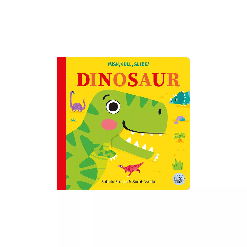 Board book with yellow covering featuring dinosaurs