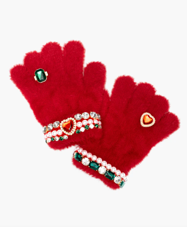 Ruby Red Jeweled Gloves