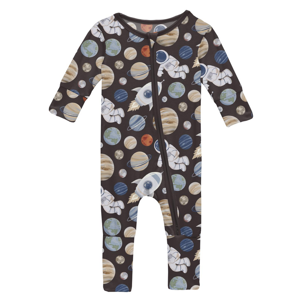 Baby onesie with space-themed design on a white background