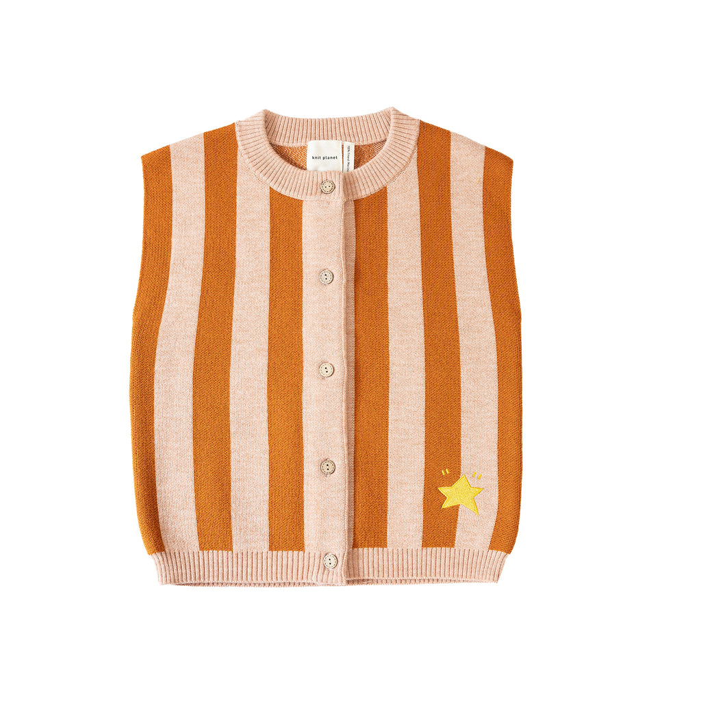 Striped vest with orange and beige pattern on a white background