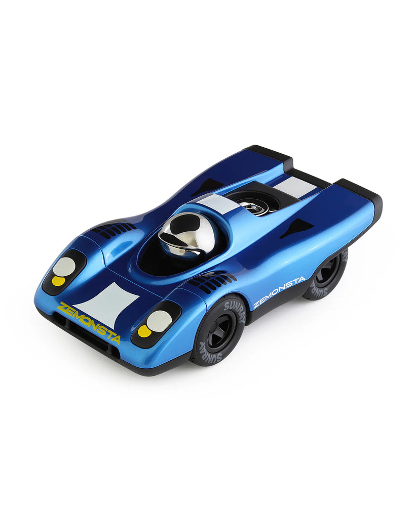 Blue toy car  on a white background