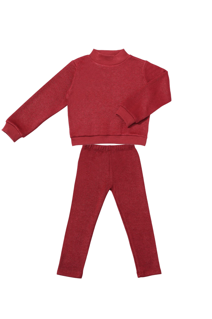 Red sweatshirt and pants set on a white background