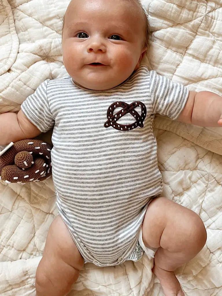 Estella Embroidered Pretzel Stripe Onesie