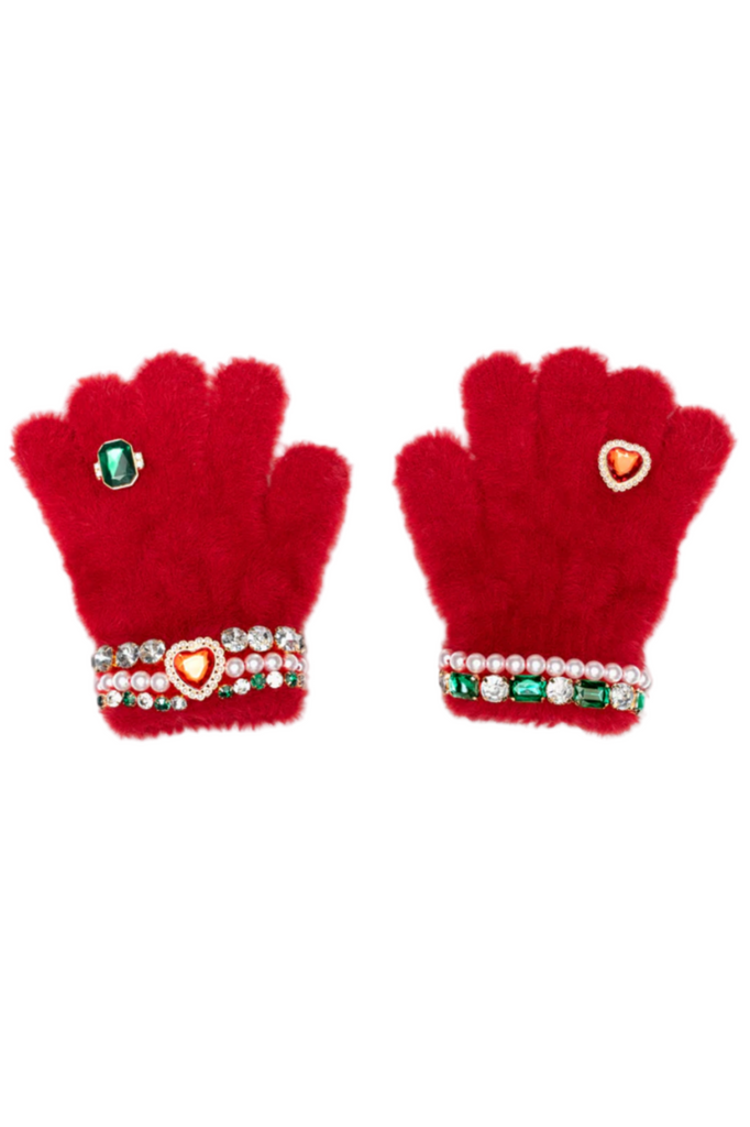 Ruby Red Jeweled Gloves