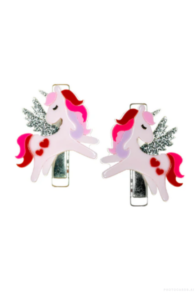 L & R Unicorn Valentine Clips