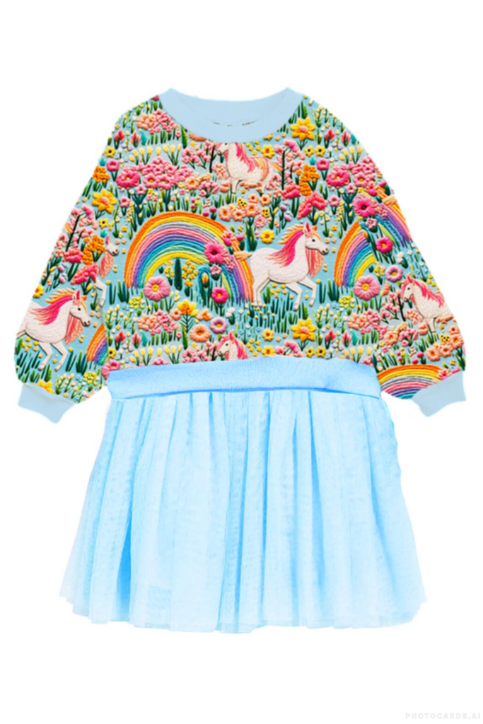 RYB Embroidered Unicorns Sweatshirt Dress