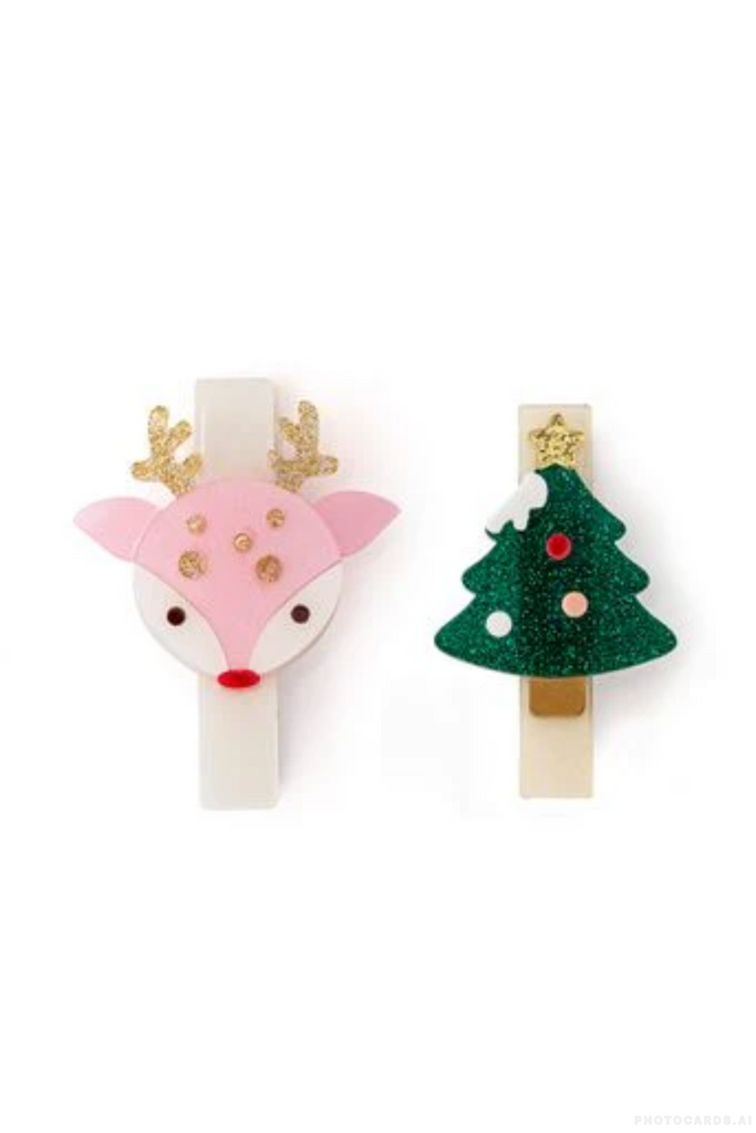 L & R Pink Reindeer and Tree Clips