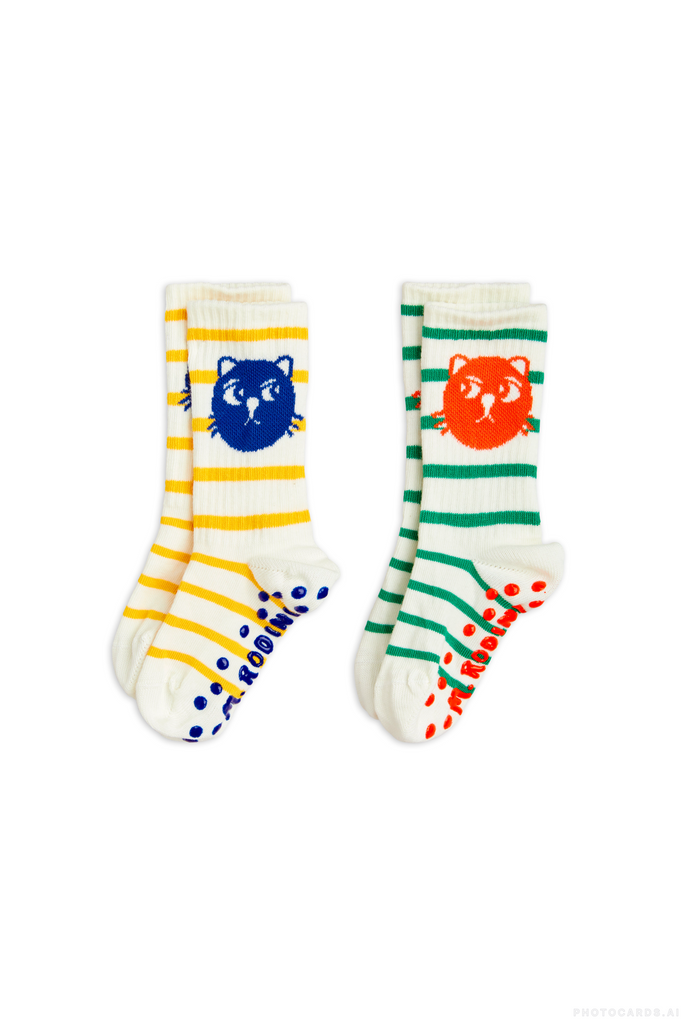 MR Cats Stripe 2 Pk Anti-Slip Socks