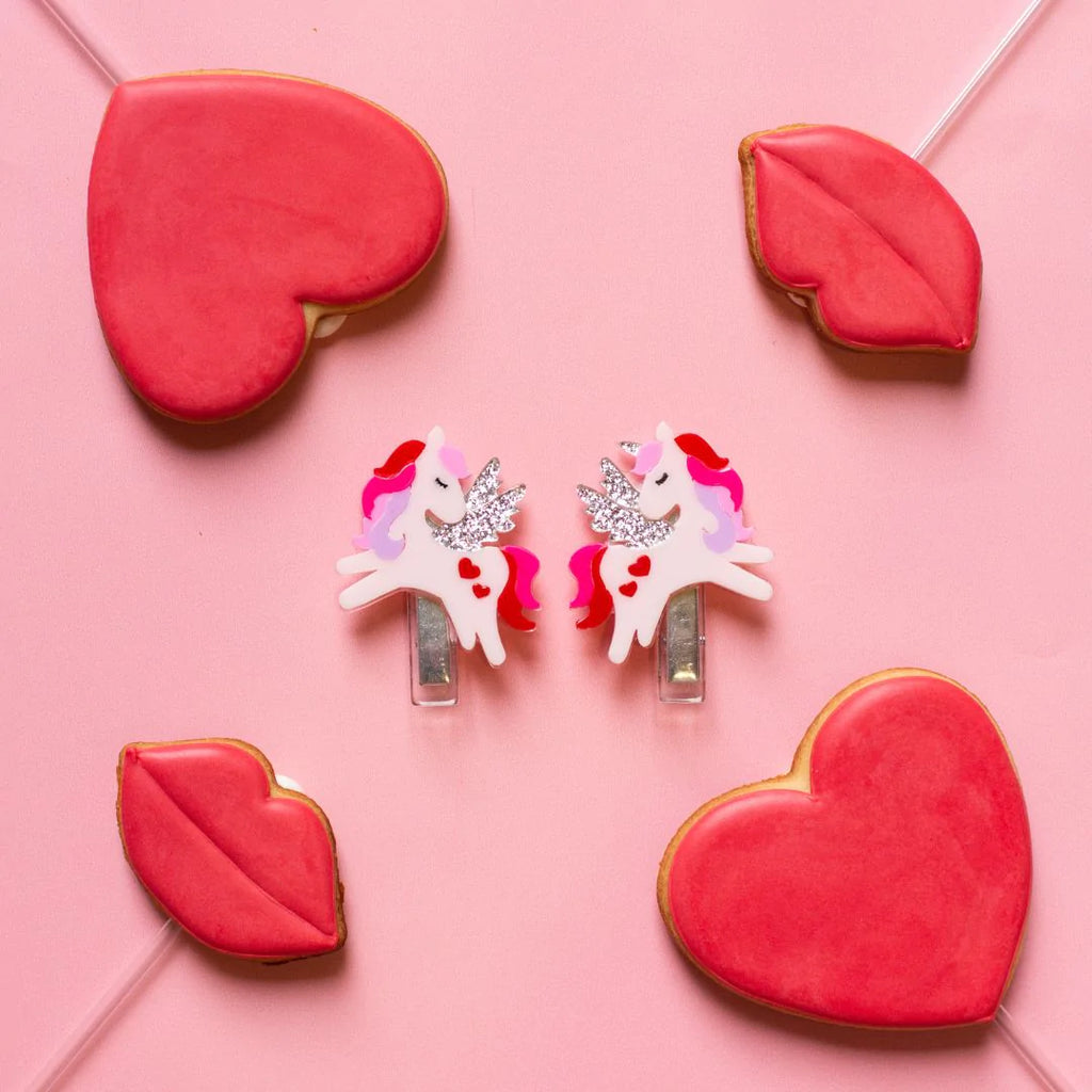 L & R Unicorn Valentine Clips