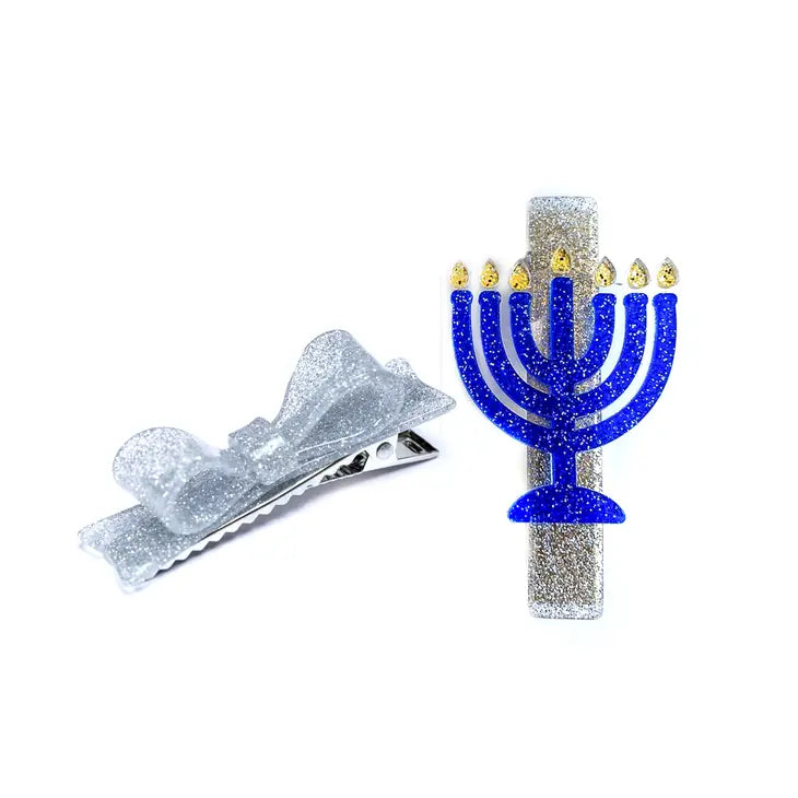 L & R Glitter Menorah Alligator Clips